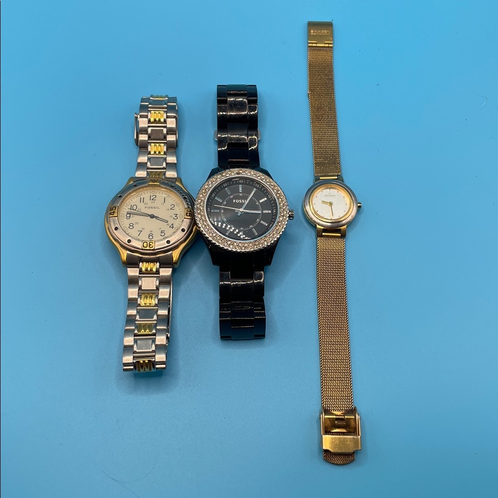 Lot of 3 Vintage Fossil & Skagen Watches – Non Working AS-IS ⌚️⏱️